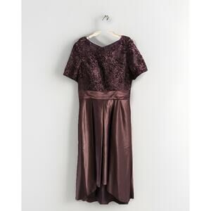 OLEG Cassini Dress Size 10 High Low Plus Size Satin Illusion Ball Gown Eggplant